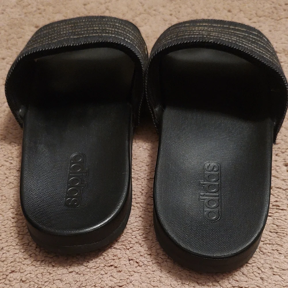 Adidas Denim Slide Sandals with Striped Design